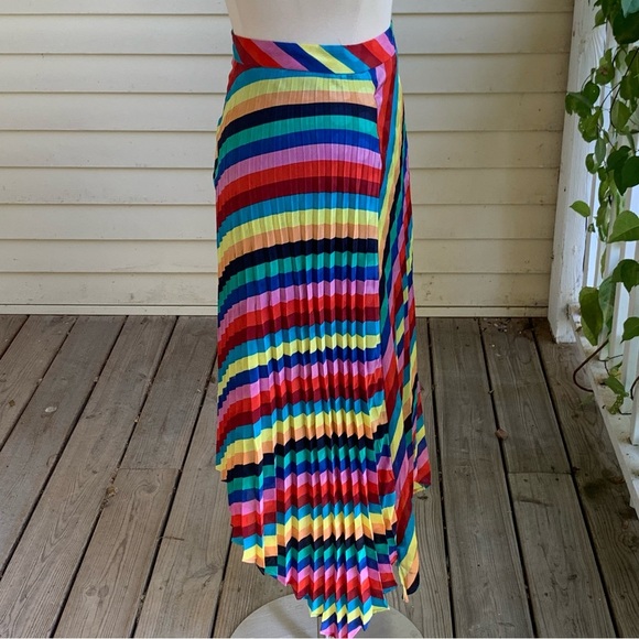 Vintage Rainbow Striped Maxi Skirt Asymmetric Petite Small SP Chiffon small Flaw - Picture 3 of 12